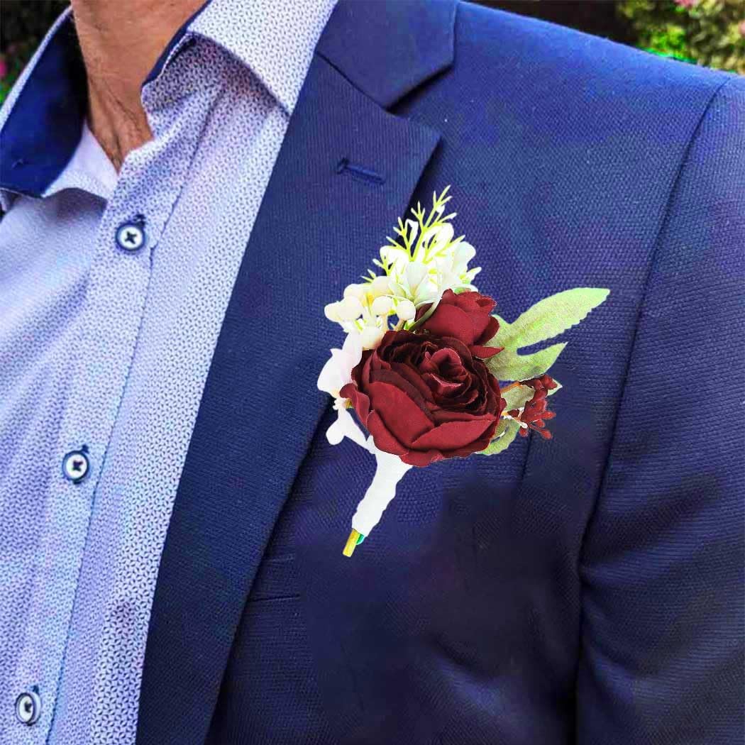 Bride Wedding Rose Boutonniere Groom Flower Buttonholes Prom Suit Decor Red