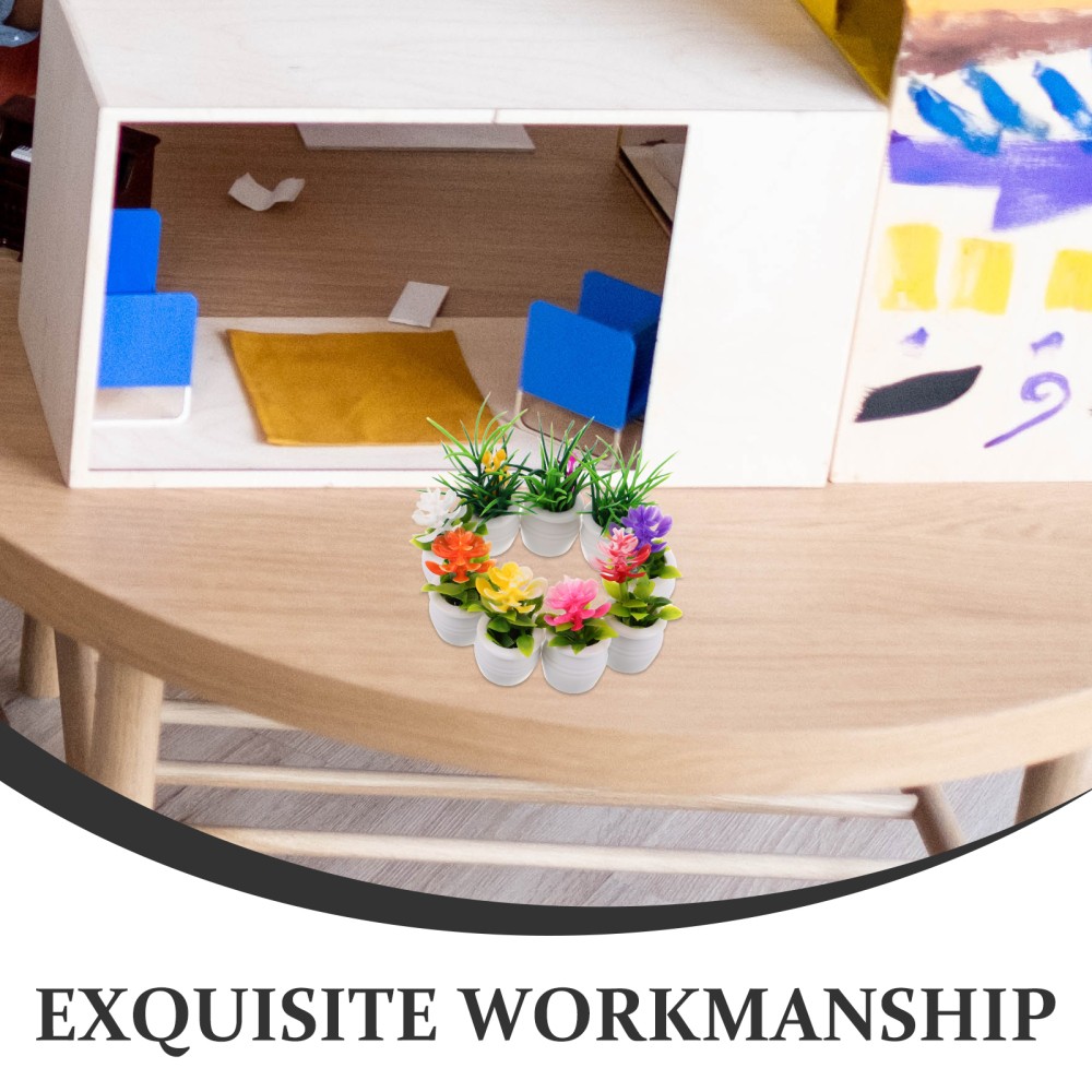9Pcs Miniature Dollhouse Plastic Potted Plants Assorted Color Durable Decoration