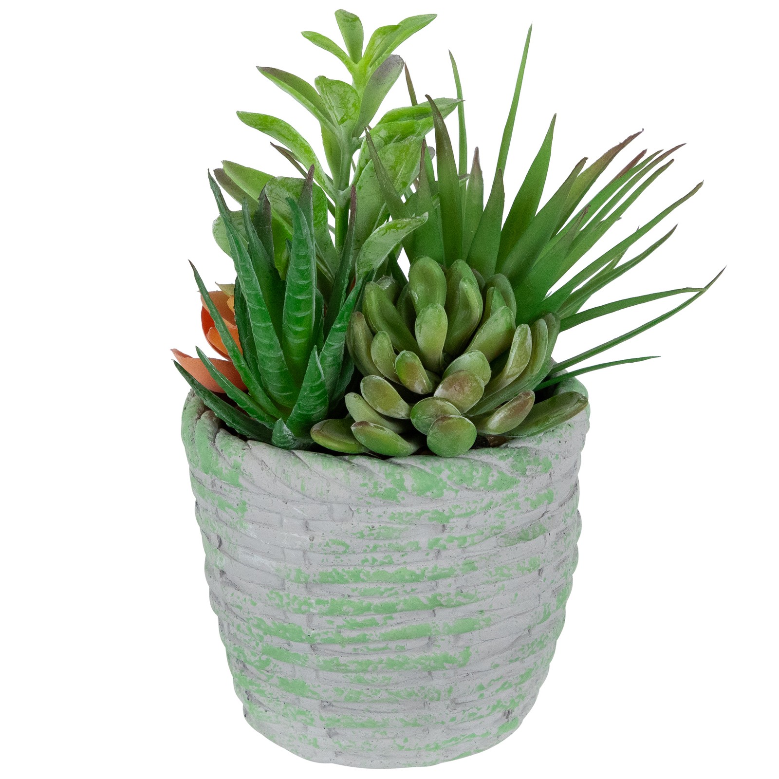 8.5″ Artificial Mixed Succulent Plant Arrangement Brown Green Basket Weave Pot