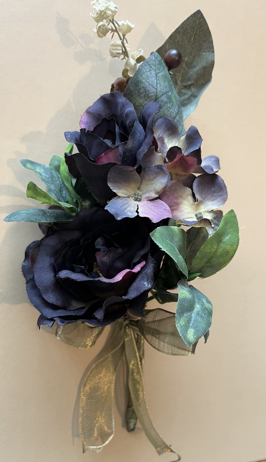 Decorative Flowers Set Of 4 Multicolored Ivory, Eggplant Purple, Deep Pink New