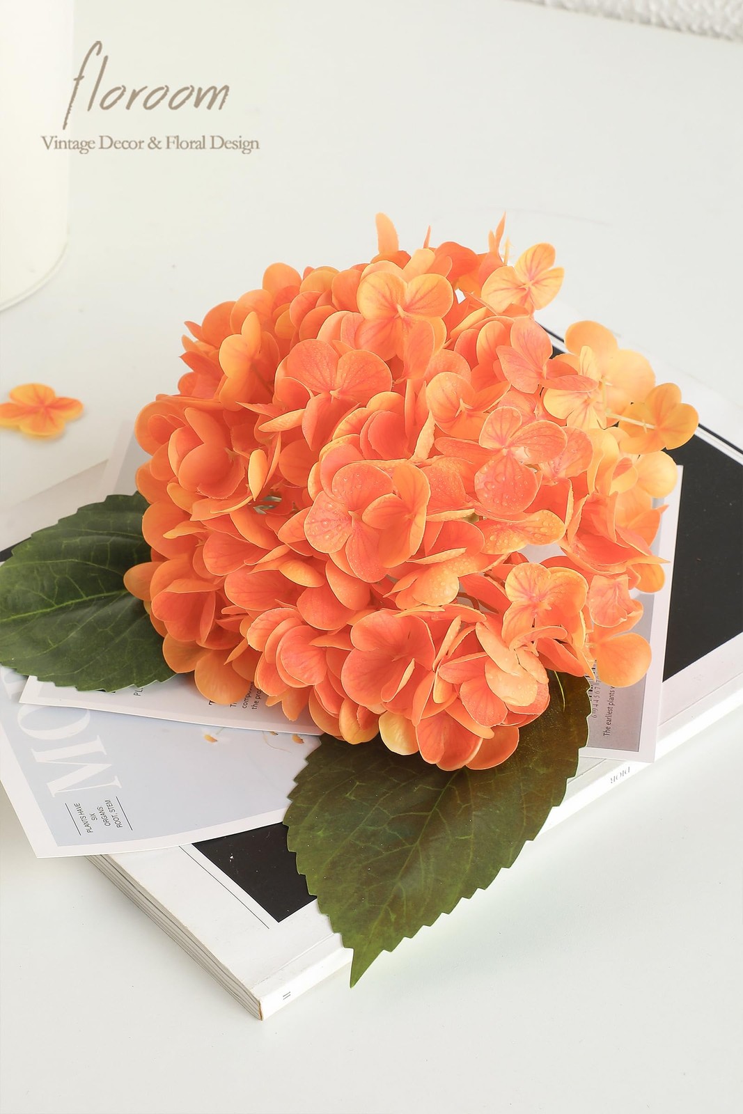 4 Pcs Real Touch Burnt Orange Hydrangea Artificial Flowers, 20″ Full Faux Hyd…