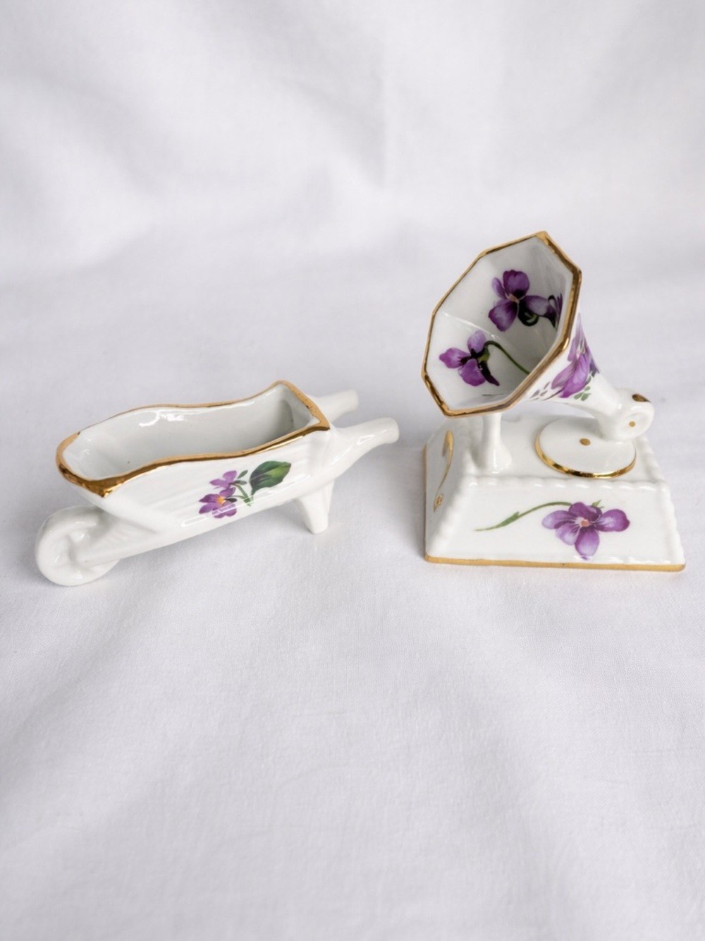 Bone China Purple Floral Mini Set Hammersley Gramophone & Radnor Wheelbarrow