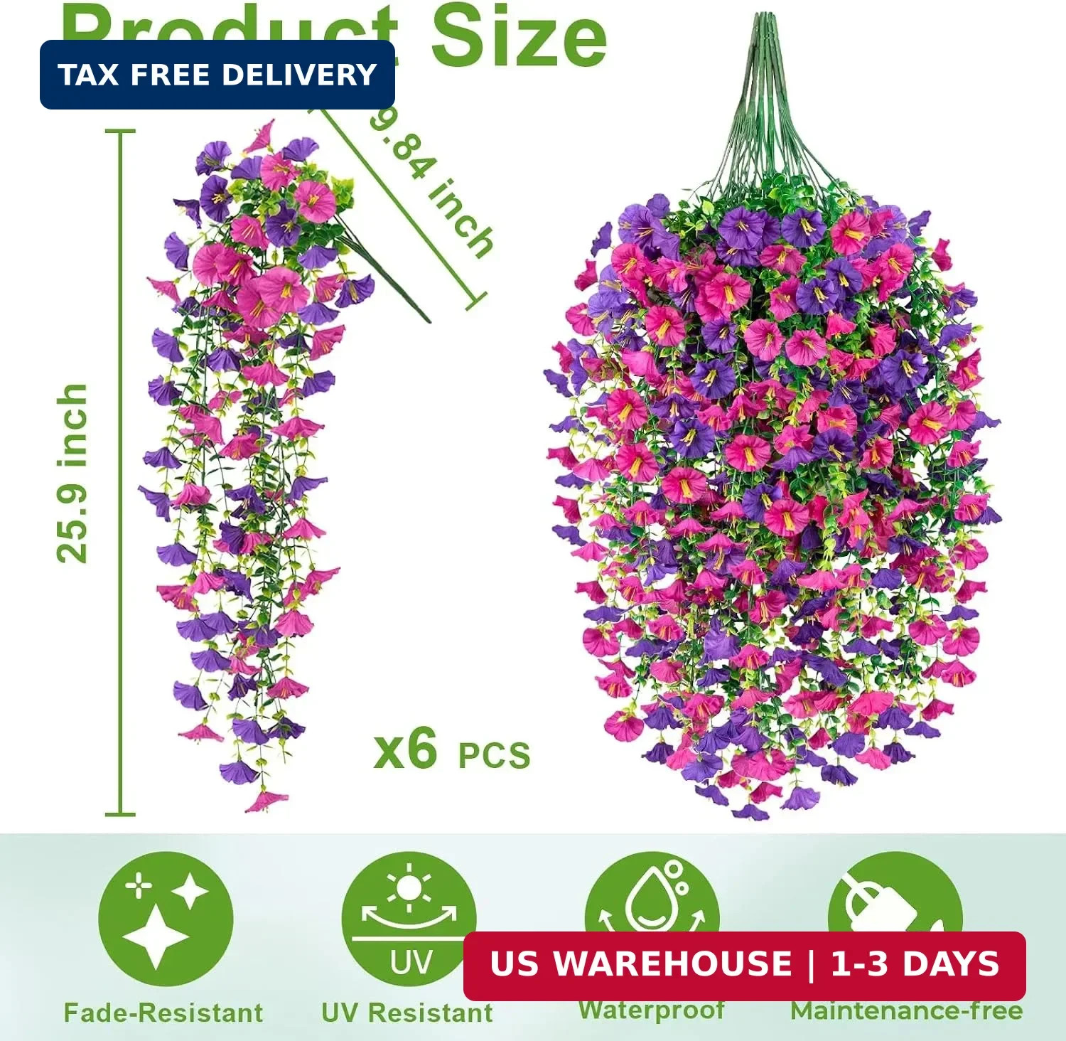 Artificial Flowers for Outdoors, 6-Pack 420 Blooms UV Resistant Hanging Morning