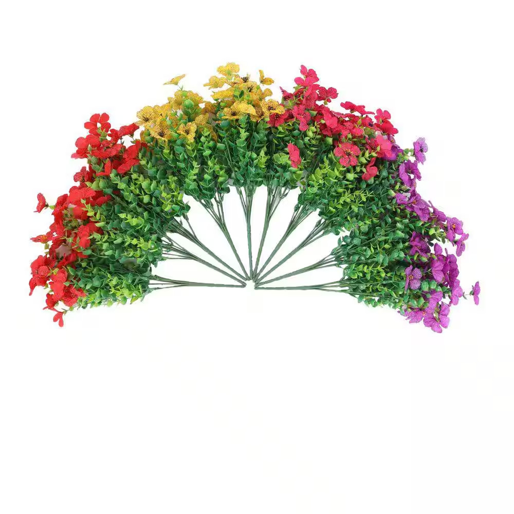 2 Set Artificial Hanging Flower Baskets with 24 Pieces Flowers Red Purple Yellow