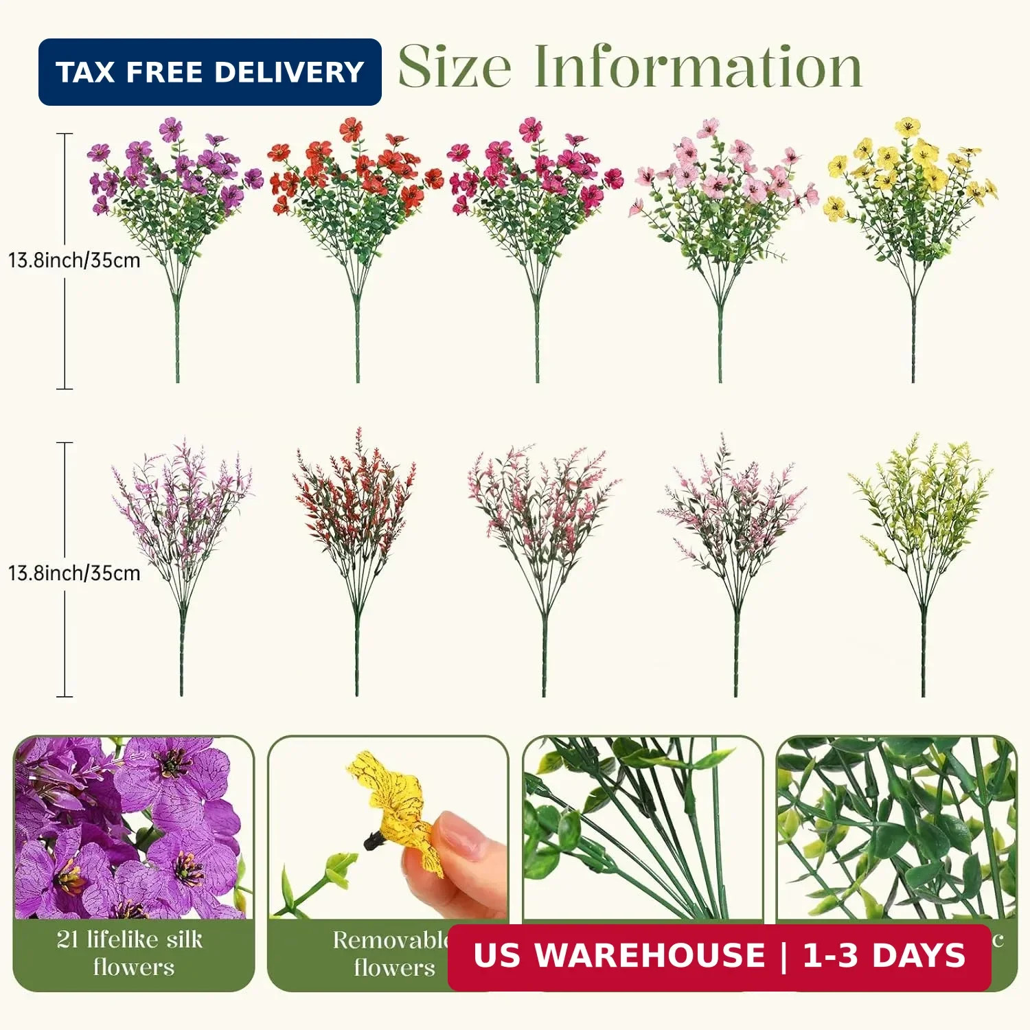 24 Bundles Artificial Flowers UV Resistant Faux Plants Outdoor Decor