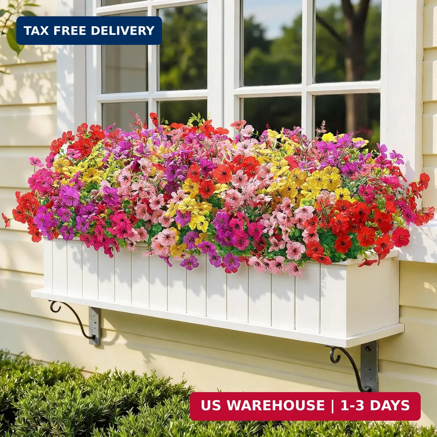 24 Bundles Artificial Flowers UV Resistant Faux Plants Outdoor Decor