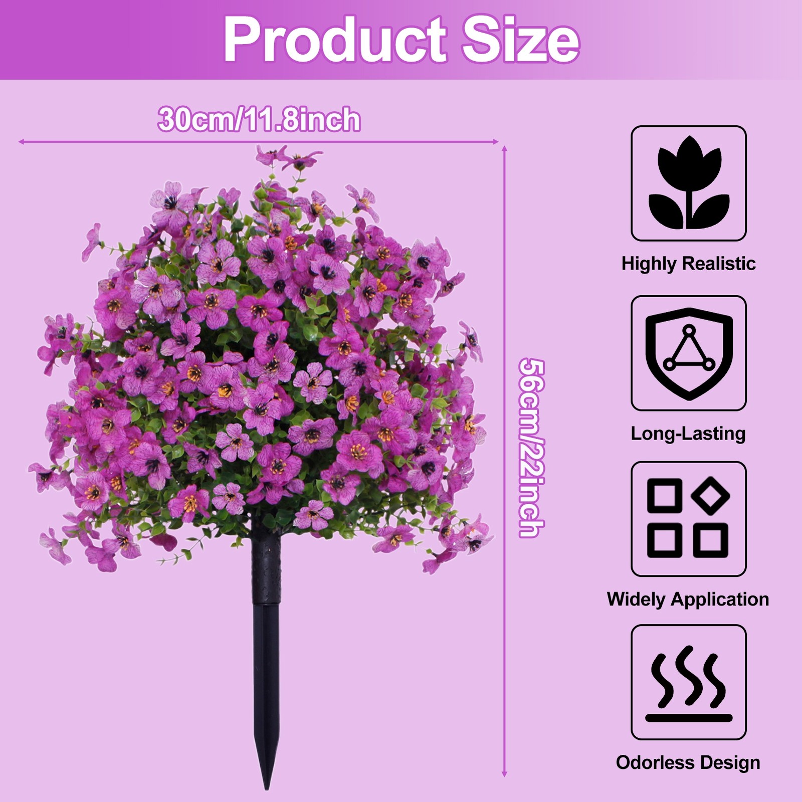 2PC Artificial Violet Flowers w/Ground Spike Fake Plants Garden Patio Yard Decor