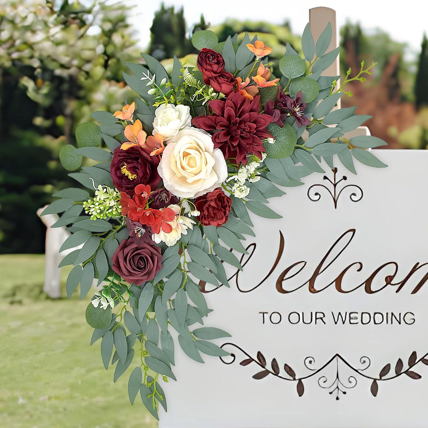 Burgundy Wedding Arch Flowers Artificial Floral Swag Backdrop Party Decor