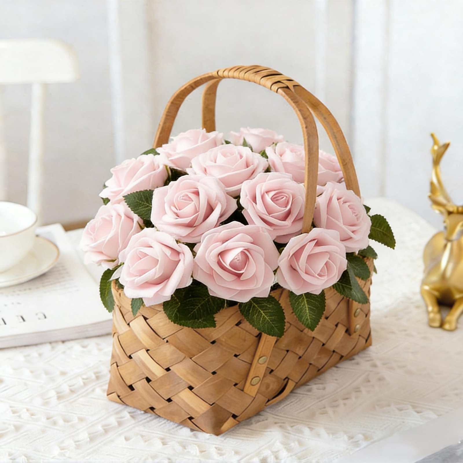 Peach Pink Artificial Flowers Foam Fake Roses with Stems Pink Flowers for DIY…
