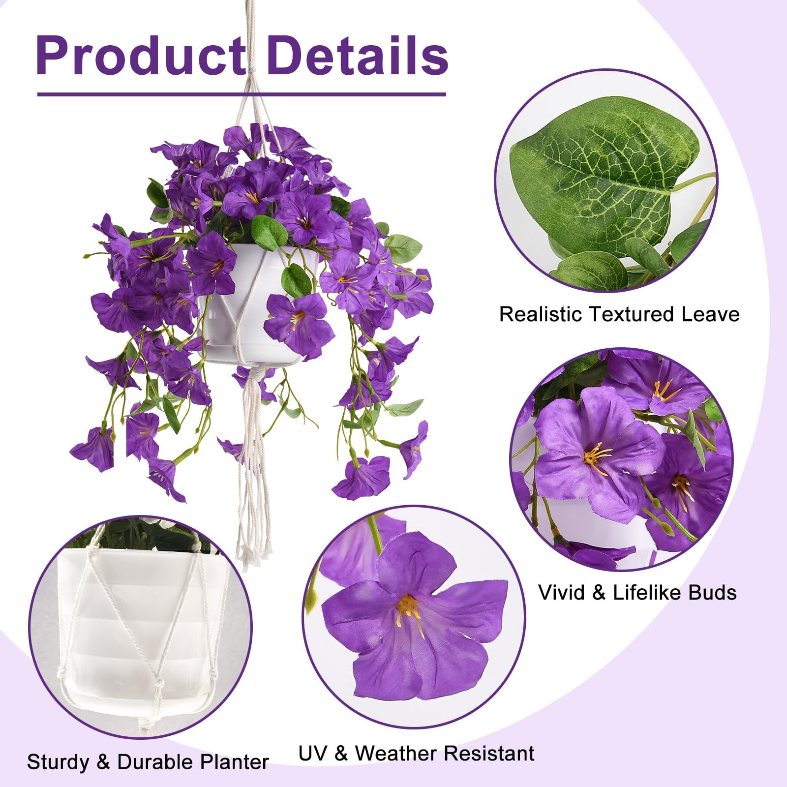 Artificial Hanging Flowers with Basket for Outdoors, 2 Pack UV Resistant Fake…