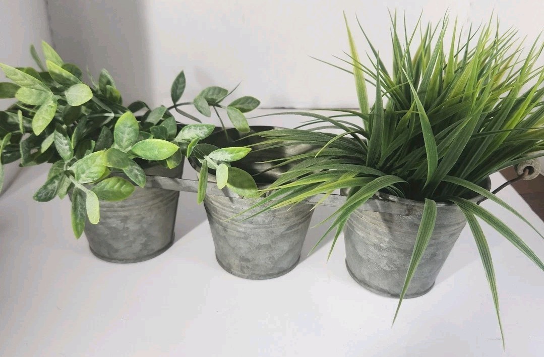 Retro Grey Farmers Planter. Artificial Plants