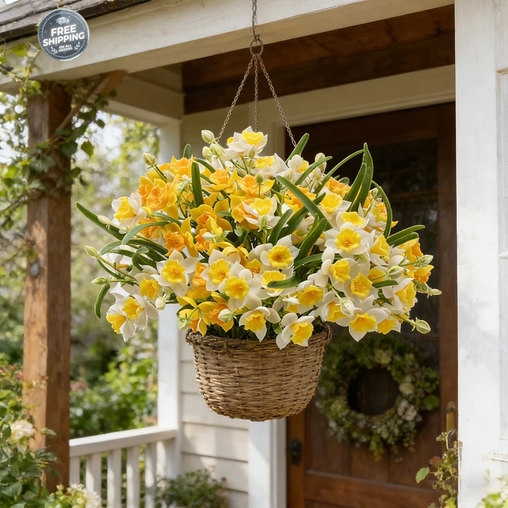 2 Bundles 30 Heads Artificial Daffodils Spring Flowers Soft Plastic Fake Flower