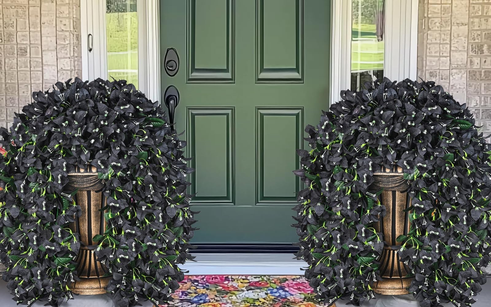 2 Pcs Artificial Flowers for Outdoors, Black Realistic Faux Silk Bougainville…