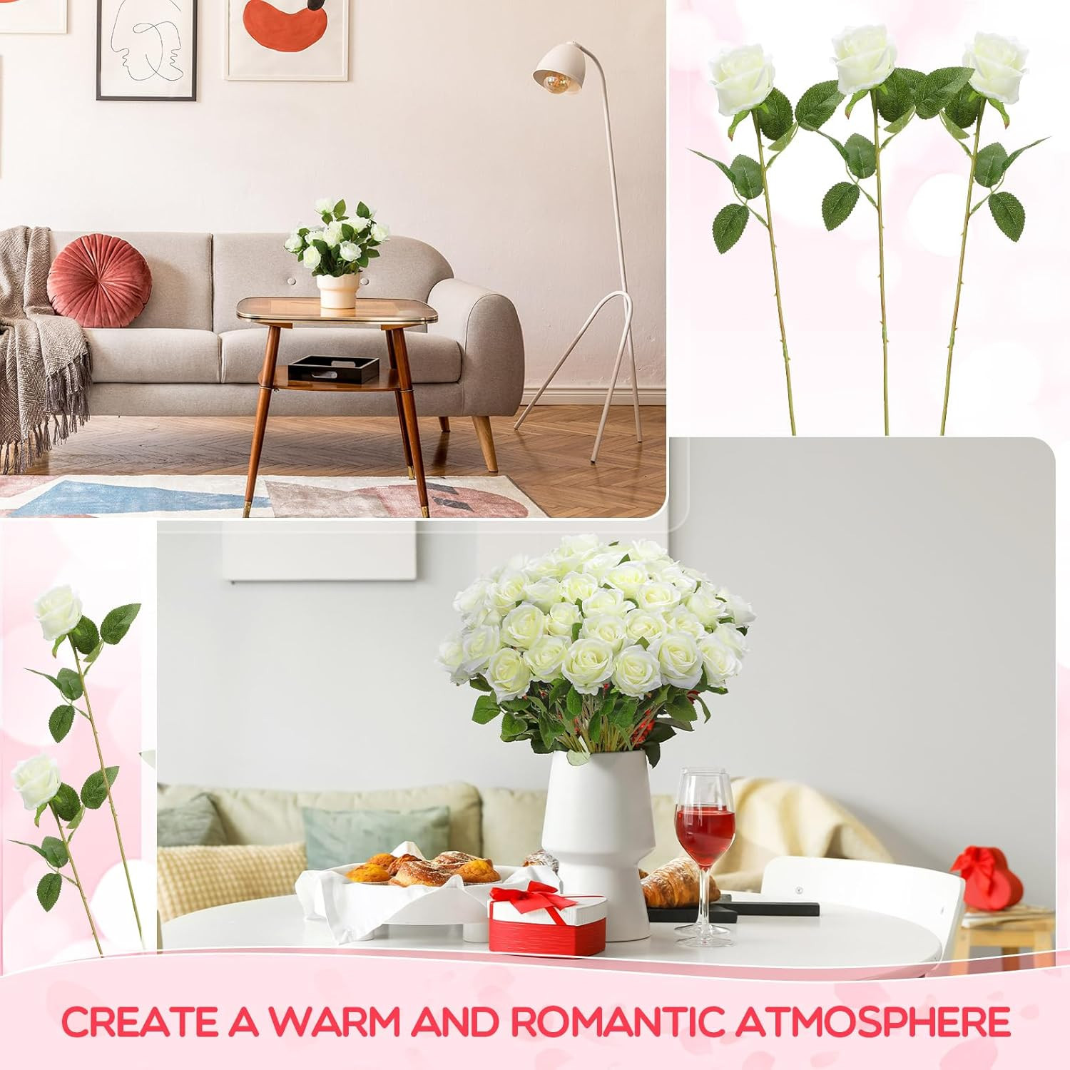 500 Pcs Artificial Silk Roses Flowers with Long Stem Bridal Wedding Bouquet Real