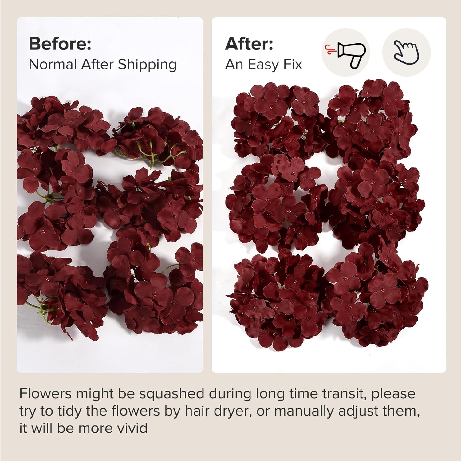 Burgundy Silk Hydrangea Flowers – 46 PCS for Wedding & Home Decor