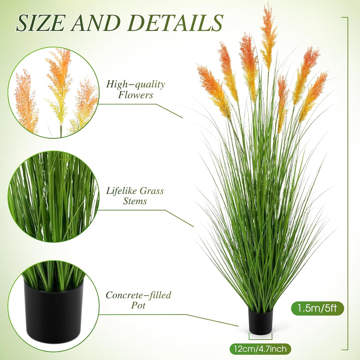5 Ft Tall Faux Grass Plants – 4 Pack for Home, Office & Wedding Decor