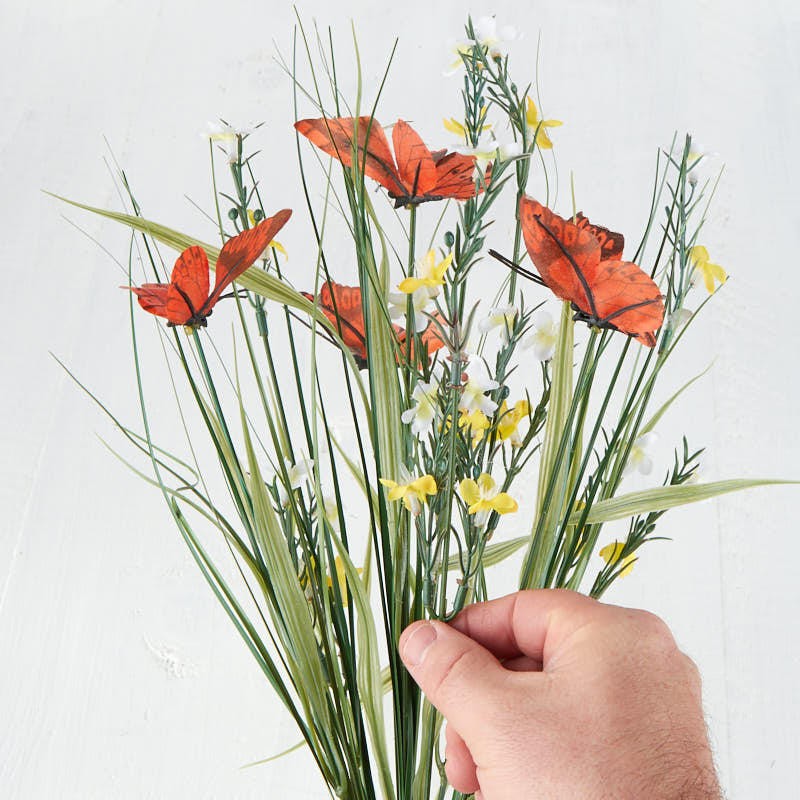 Set of 2 Whispy Artificial Orange Butterfly & Grass 18″ Bushes