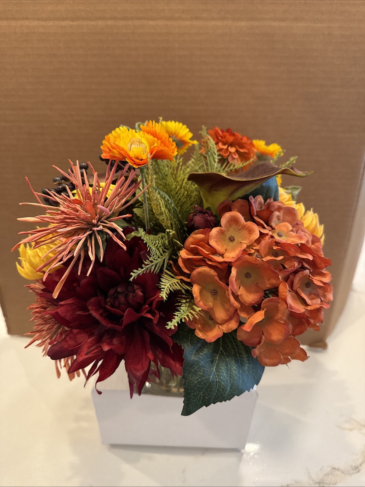 PETALS SPIDER MUM & Blackberries Silk Flowers Centerpiece 11” Height & 13” Width