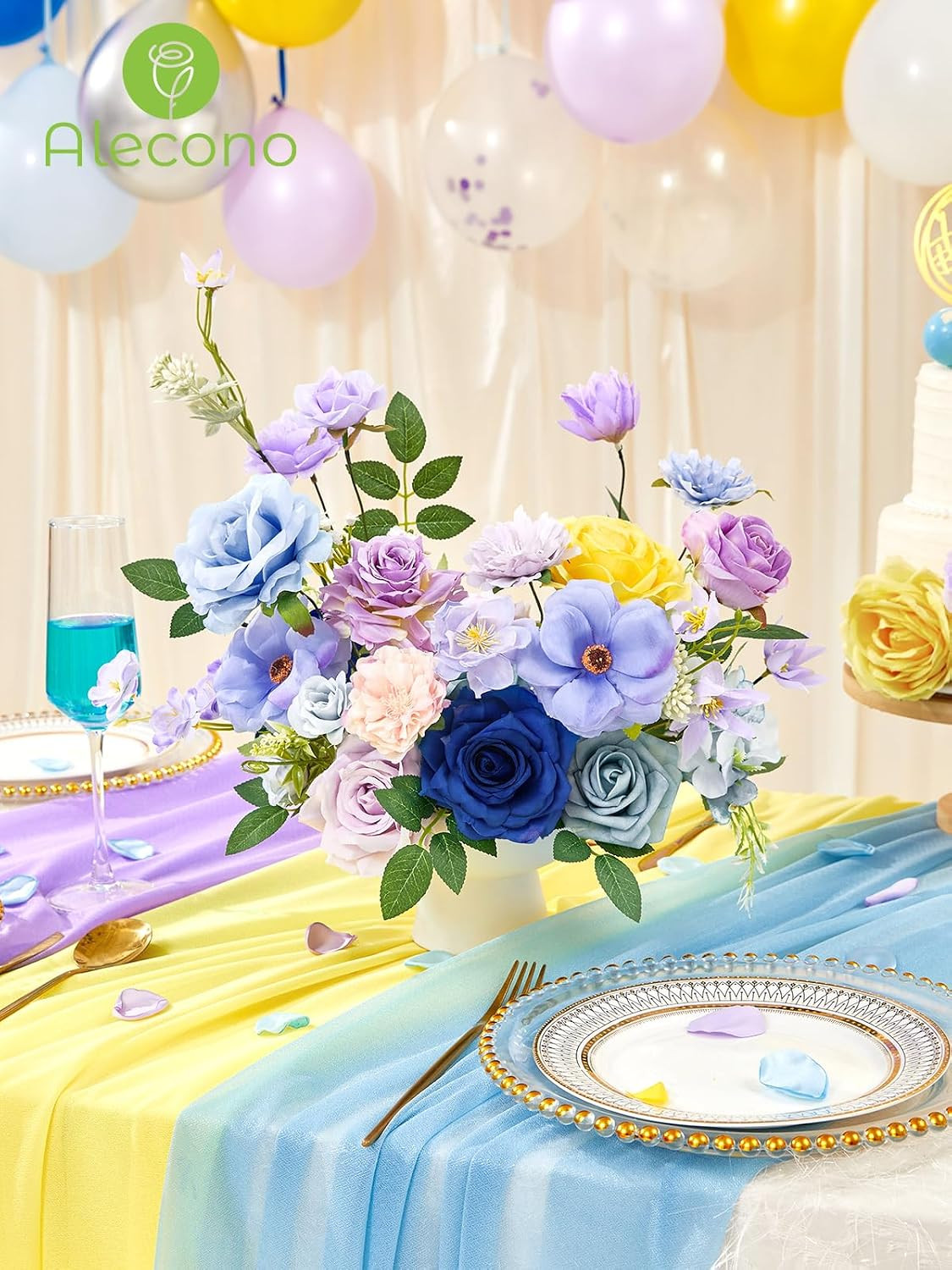 Blue and Yellow Silk Flowers for Valentine’s, Weddings, and Party Decor