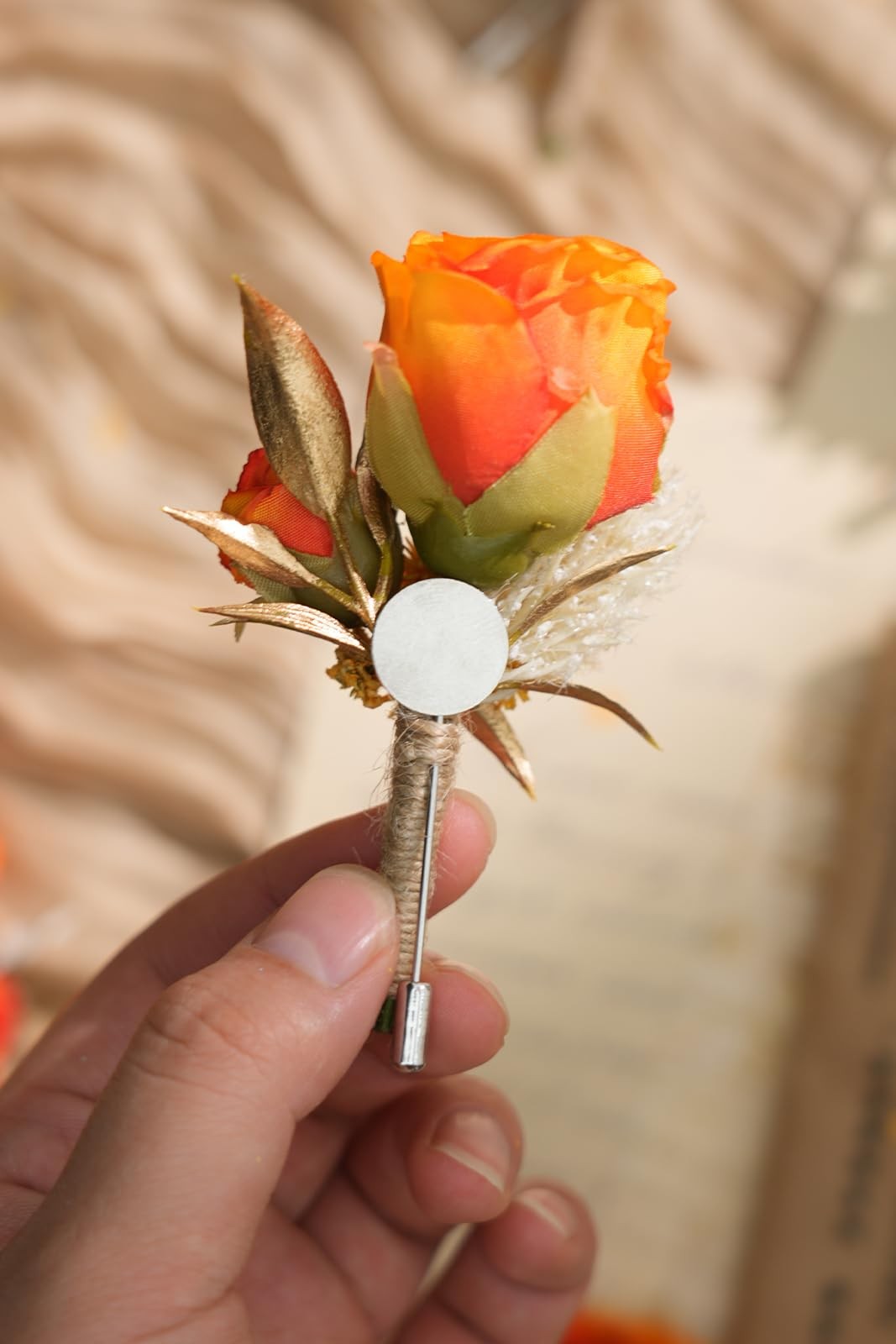 Retro Orange Rose Natural Dried Plants Boutonniere for Men, Set of 6, Corsage…