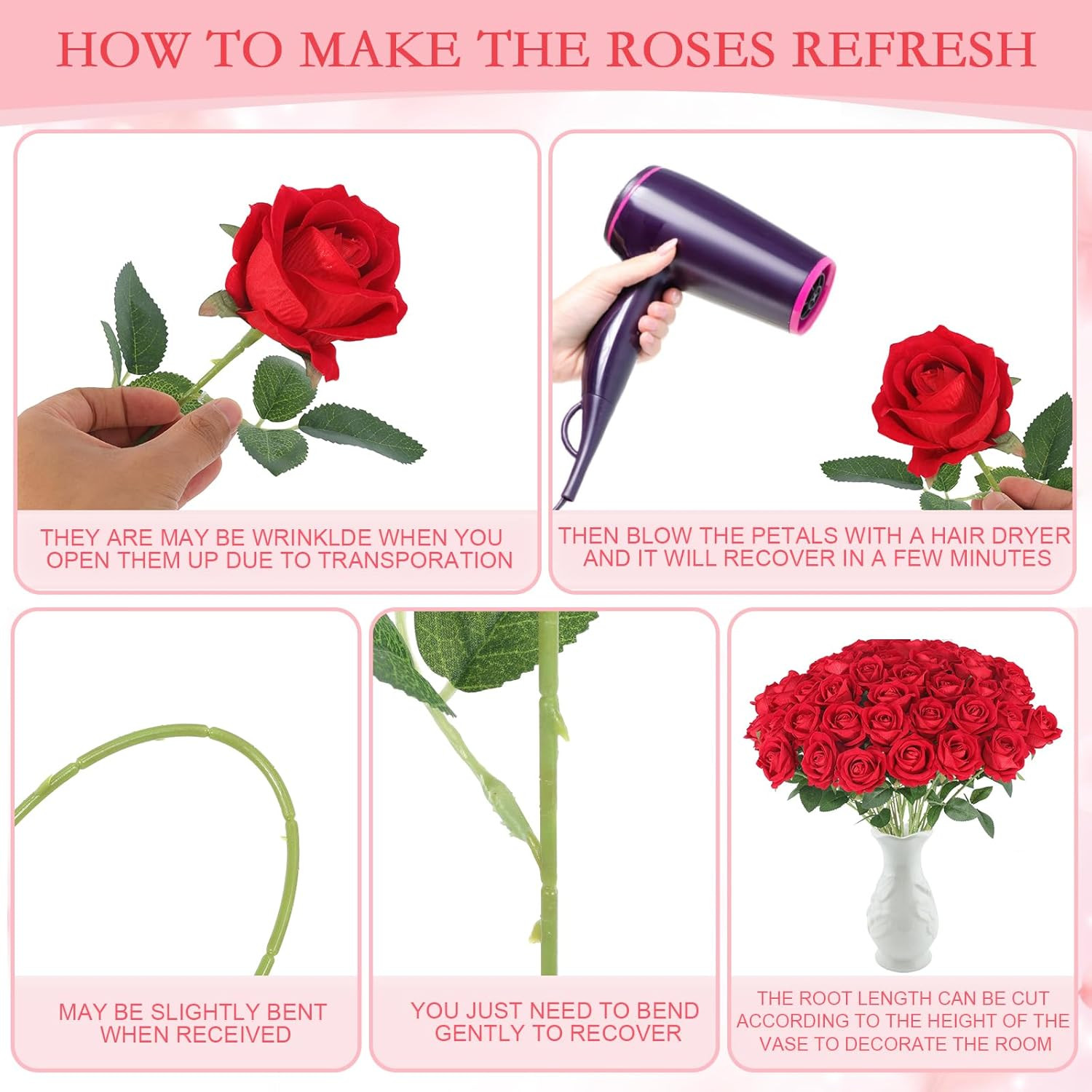 Artificial Roses Flowers for Flower Arrangement, 12 Pcs Silk Red Rose Bouquet fo
