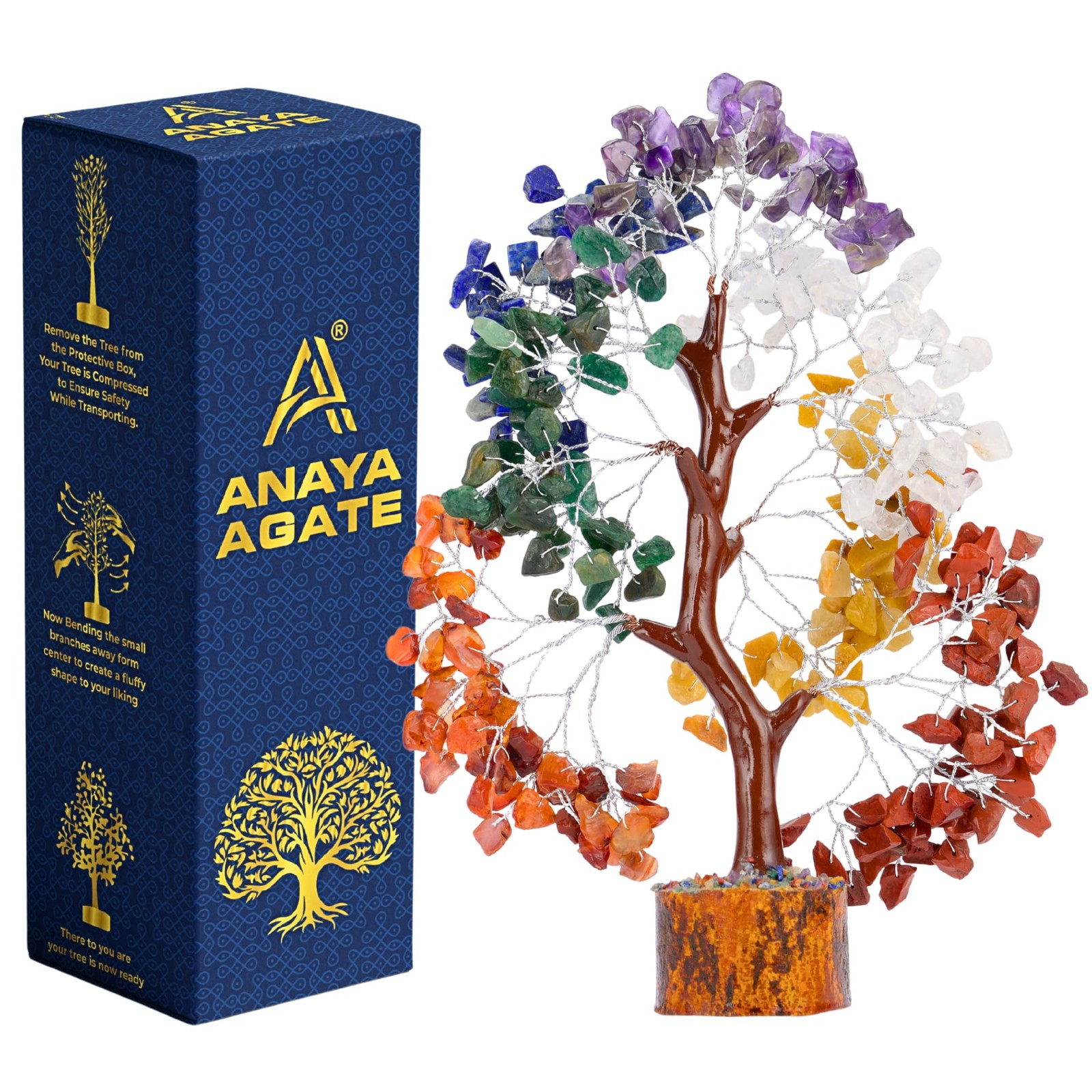ANAYA AGATE 7 Chakra 10-12 Inches, Seven Silver Wire – (300 Beads)