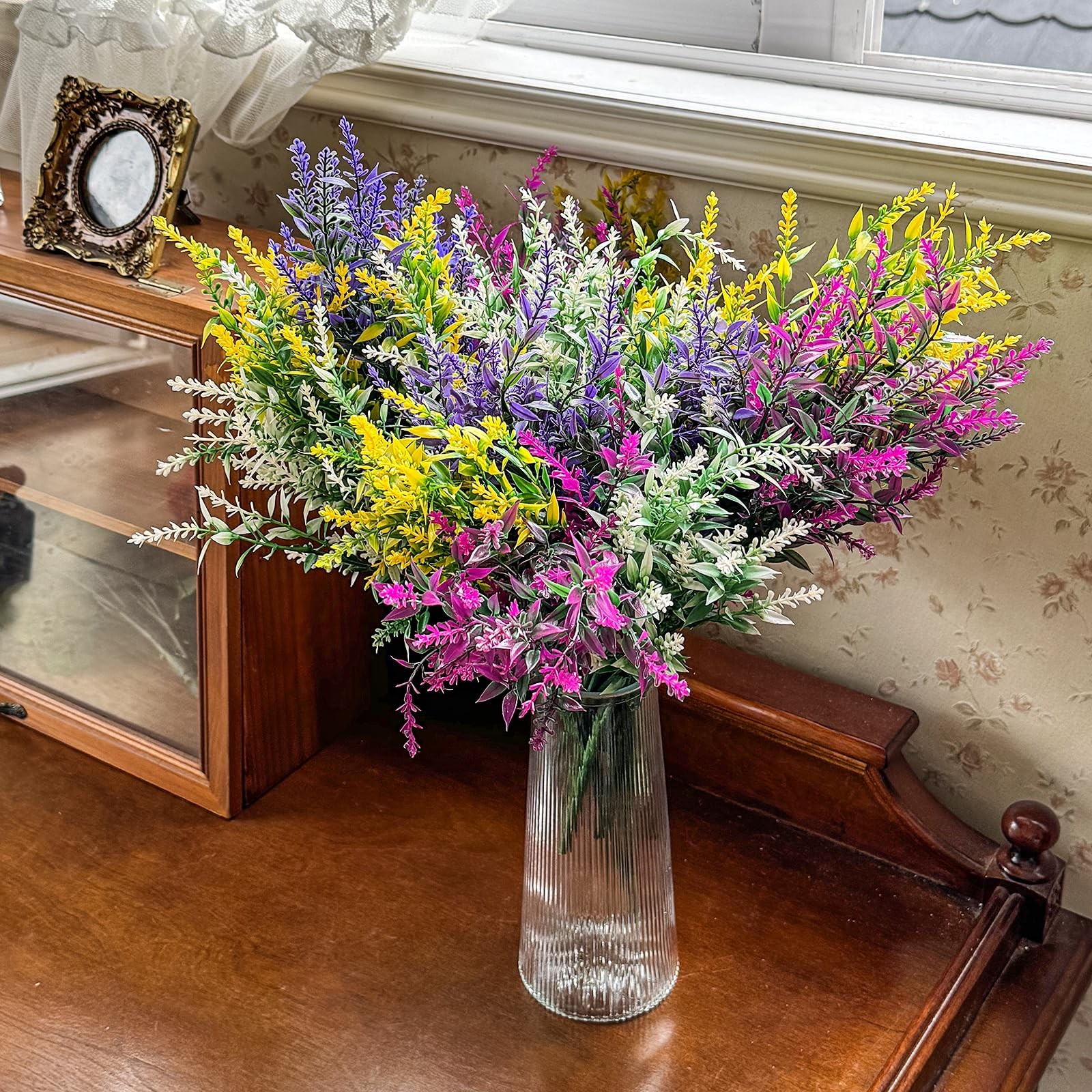 8 Bundles Artificial Flowers for Outdoors, Lavender Flowers Artificial, UV Re…