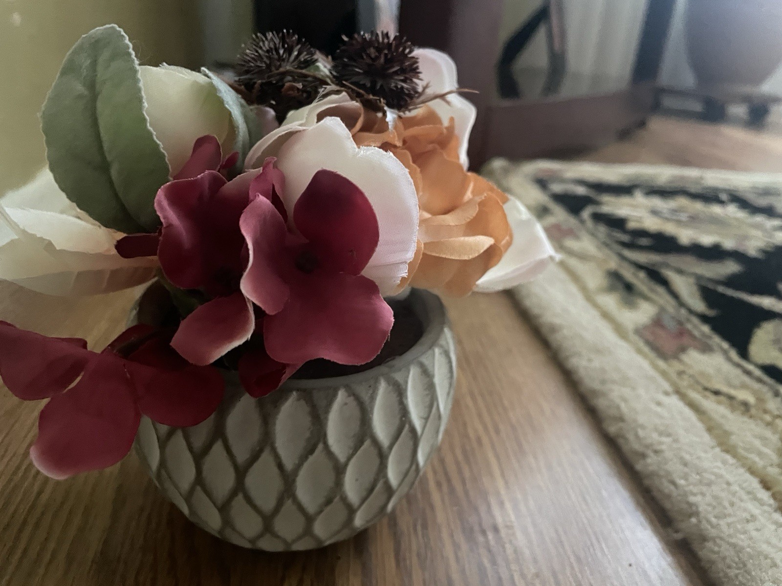 Artificial Peony Flower Arrangement Pink White Peach Ceramic Pot