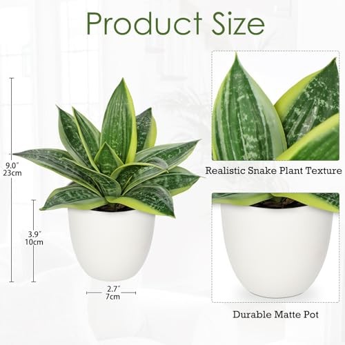 Artificial Snake Plants 9″ Faux Agave Succulent Plant Potted in White Green #3