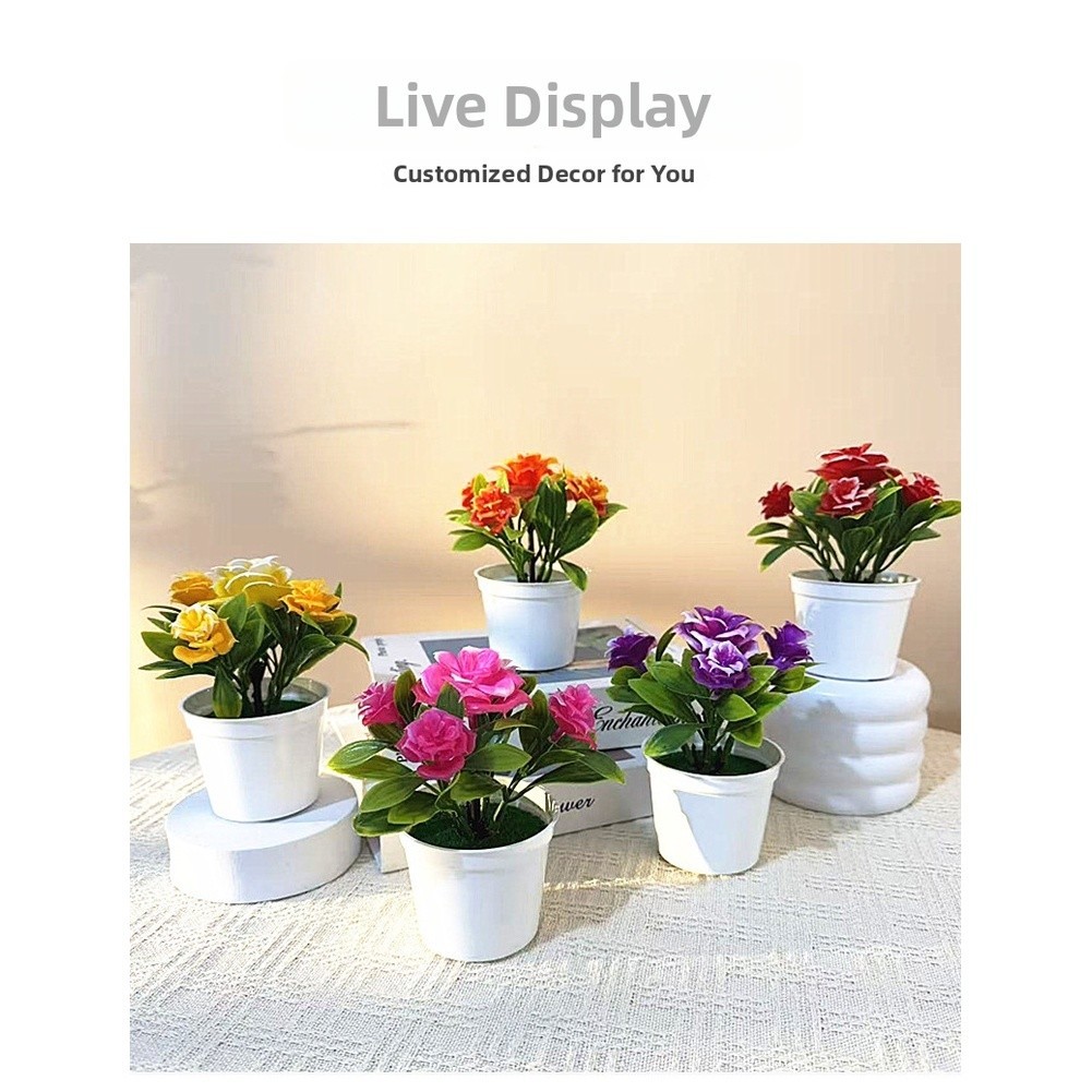 Indoor Artificial Rose Bonsai in Pot for Contemporary Home Office Table Decor