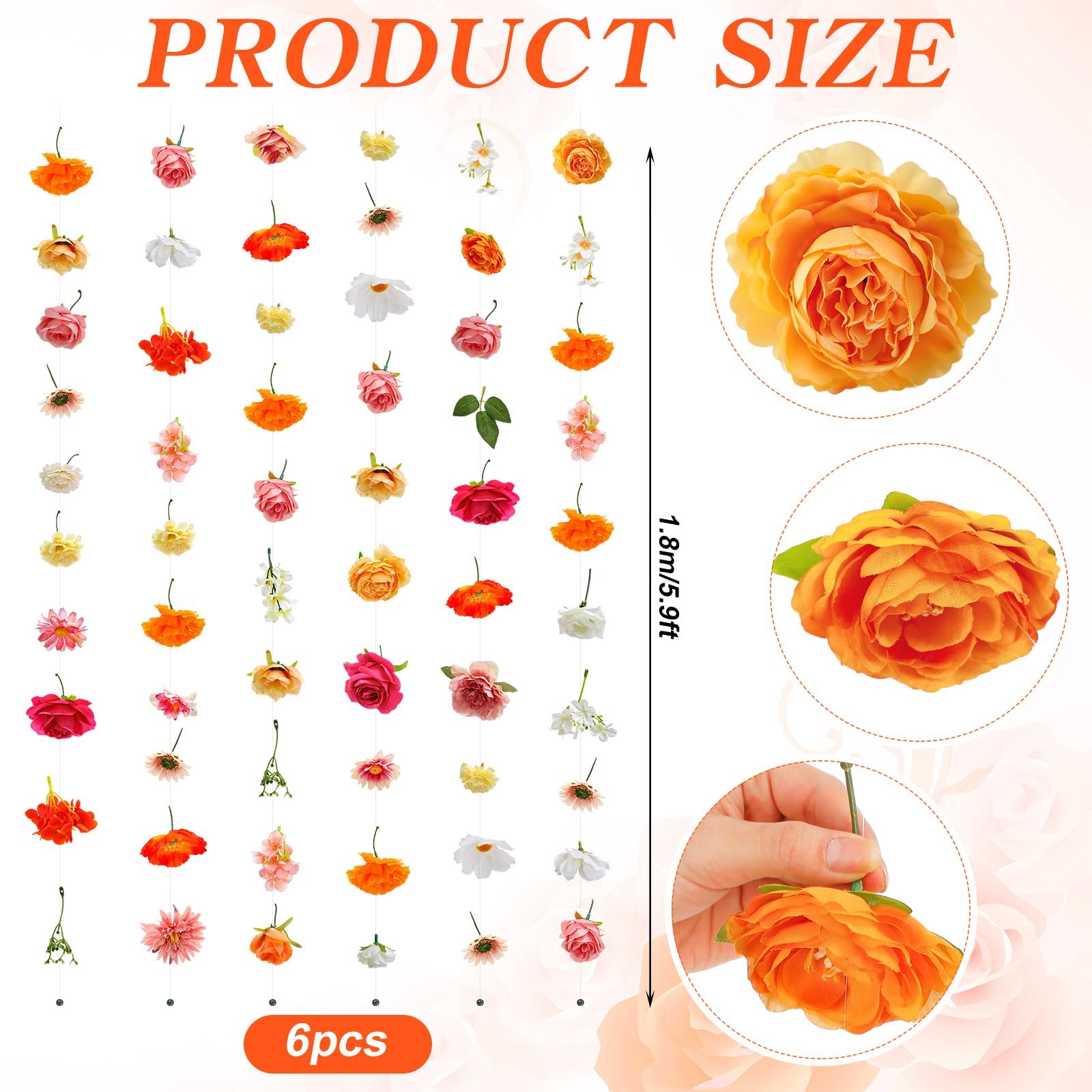 XunYee 6 Pcs 35.4 ft Flower 5.9 feet, Mainly White, Orange, Green, Yellow