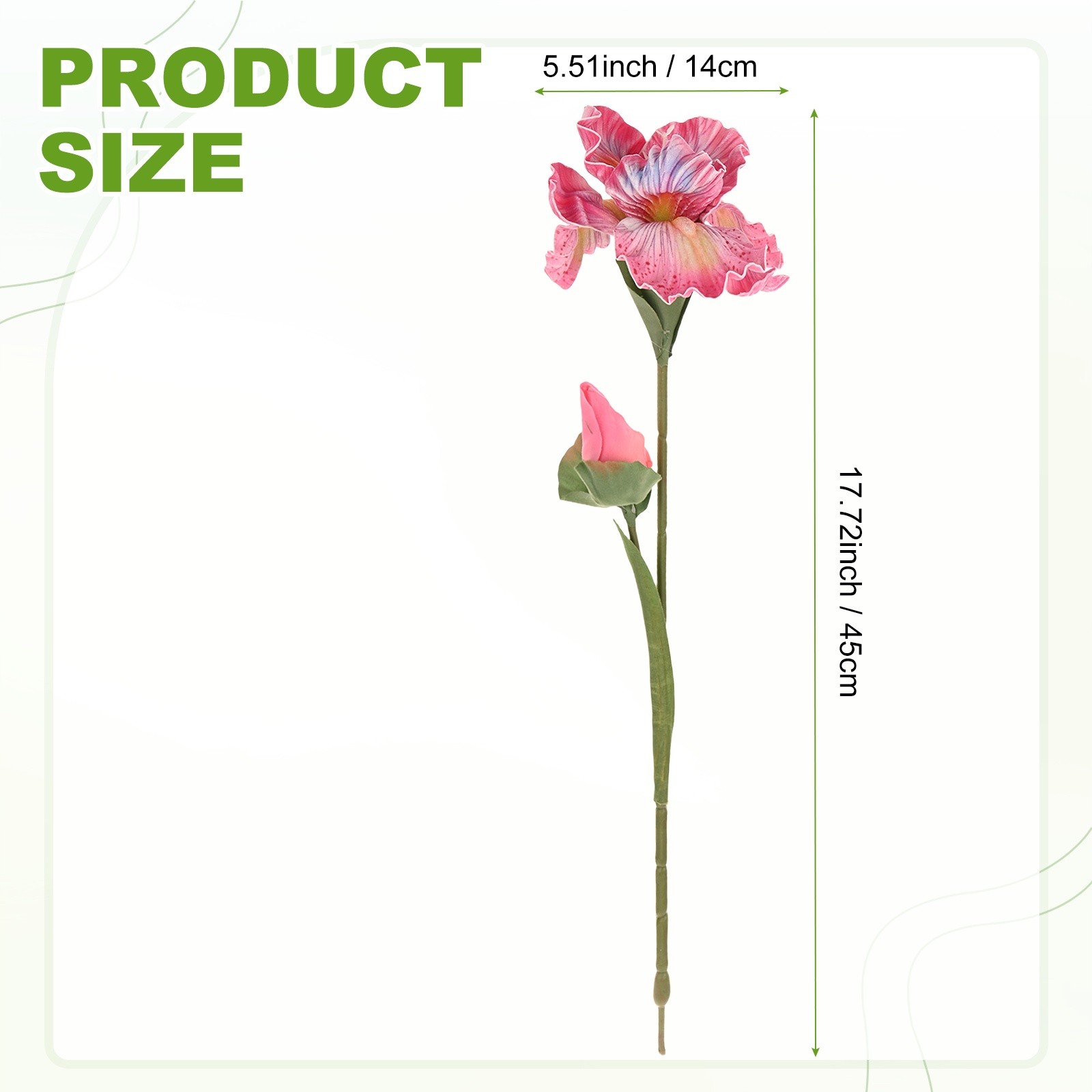 1-Pack Artificial Iris Flowers with Flower Bud 17.7 Inch for Home [Pink]
