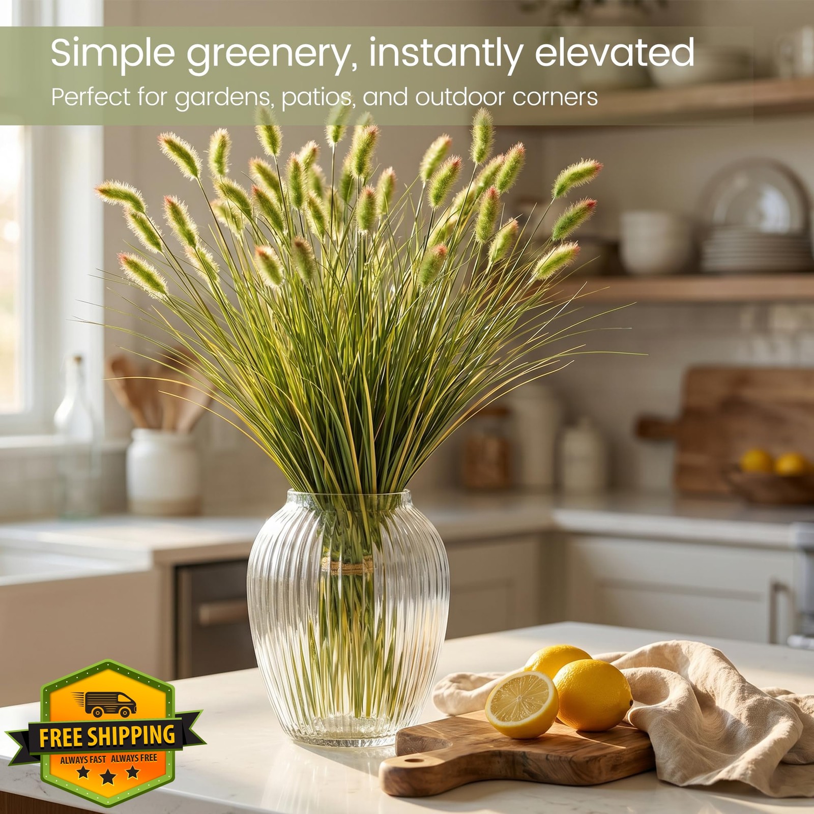 KOL Artificial Bunny Tail Grass 48 Stems 17.7in
