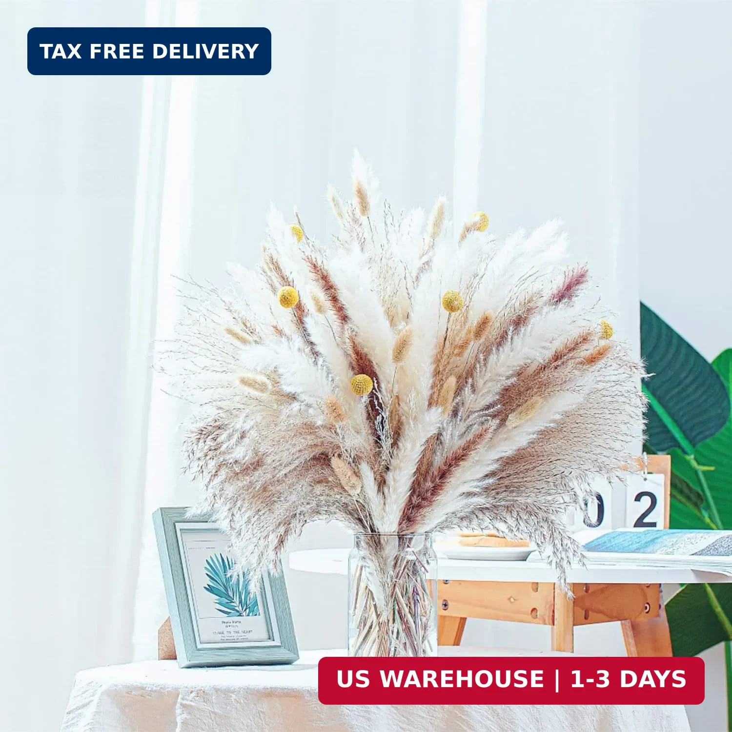 100PCS Natural Dried Pampas Grass Decor – 17.5″ Fluffy Pampas Grass Bouquet – Bo