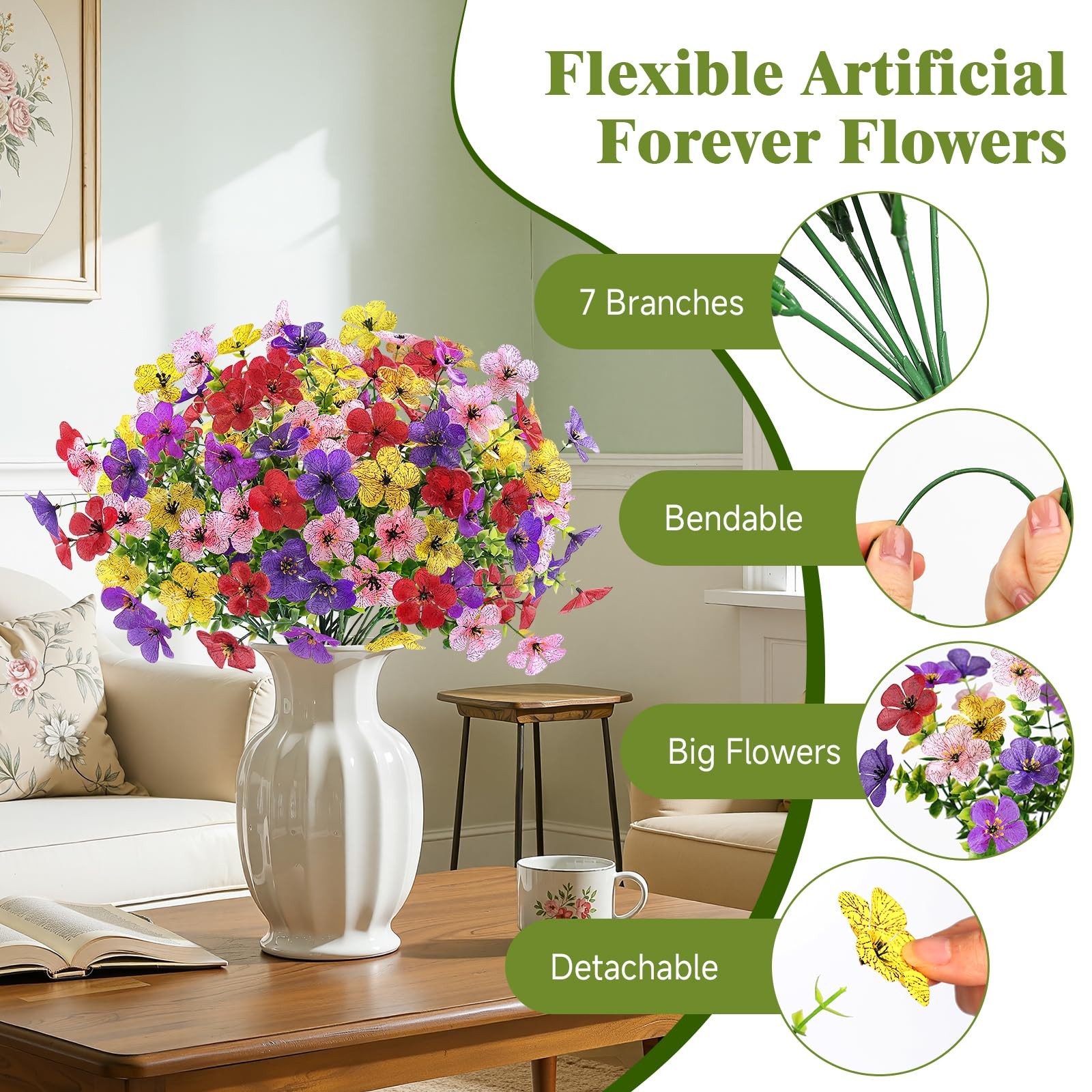 20 Bundles Artificial Flowers for Outdoor Indoor Decoration, UV Resistant No …
