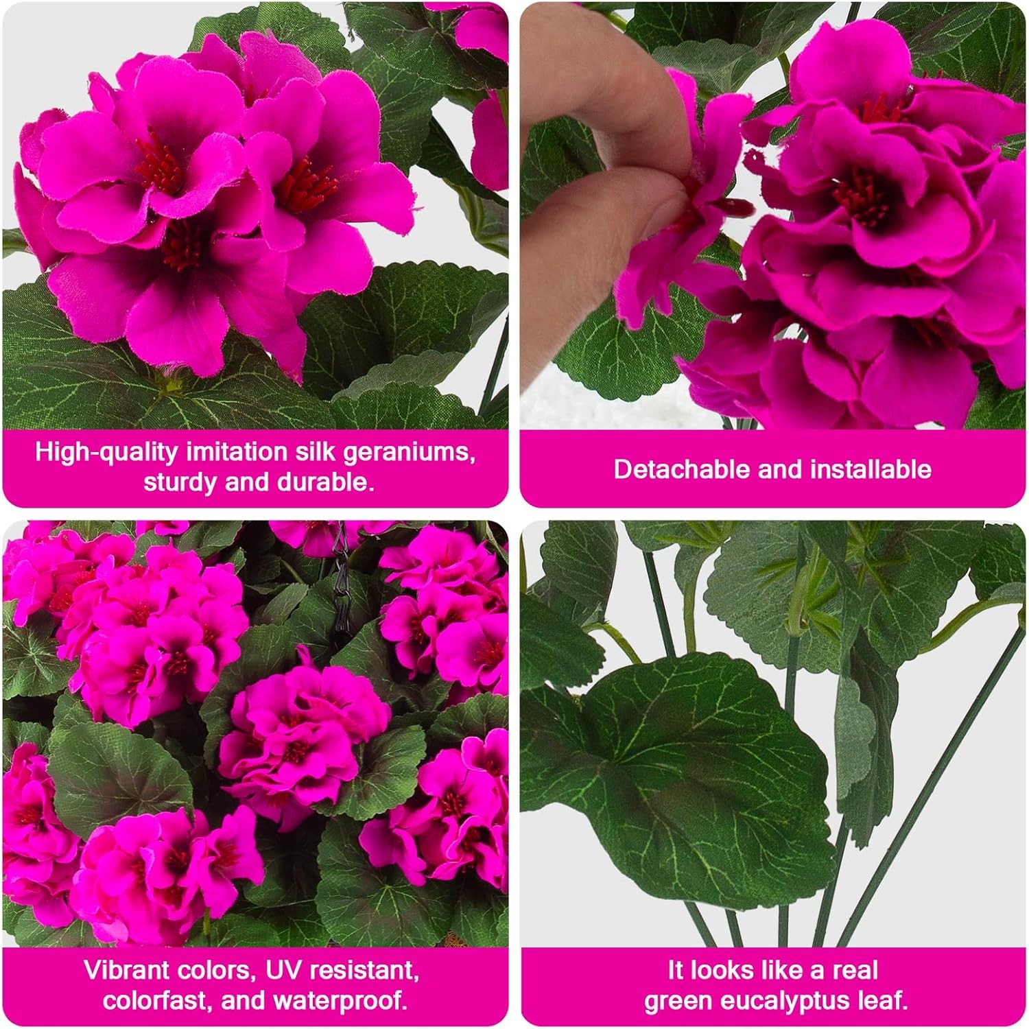 2 Set Artificial Outdoor Geraniums Flowers with Hanging Basket, 2 Hanging Plante
