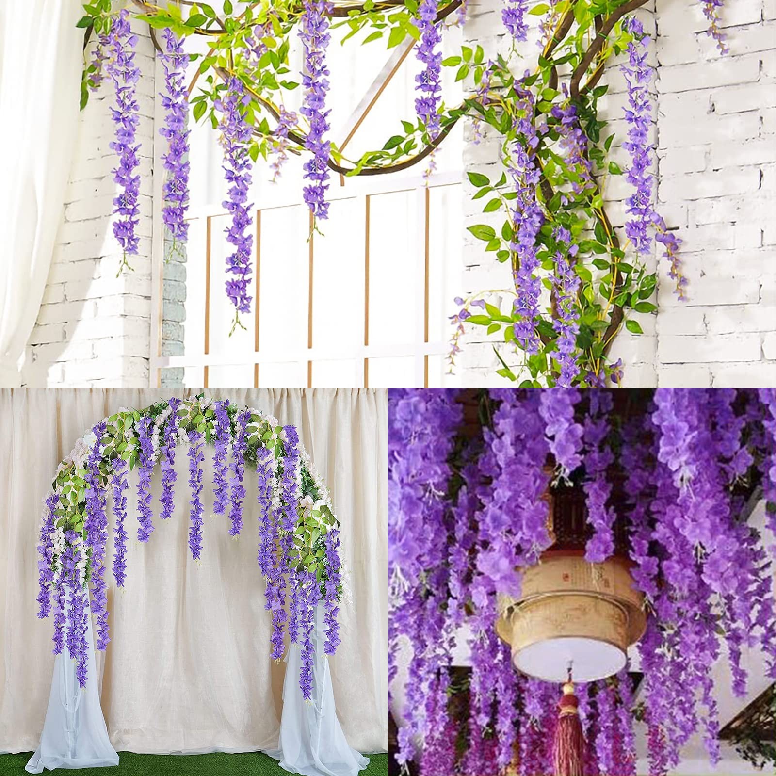 12 Pack Artificial Wisteria Flowers Garland Silk Fake Flowers Hanging Vine