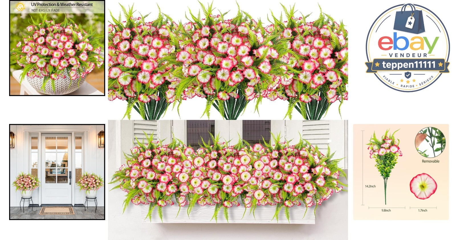 Artificial Flowers Pink 12 Bundles UV Resistant Petunias Indoor Outdoor