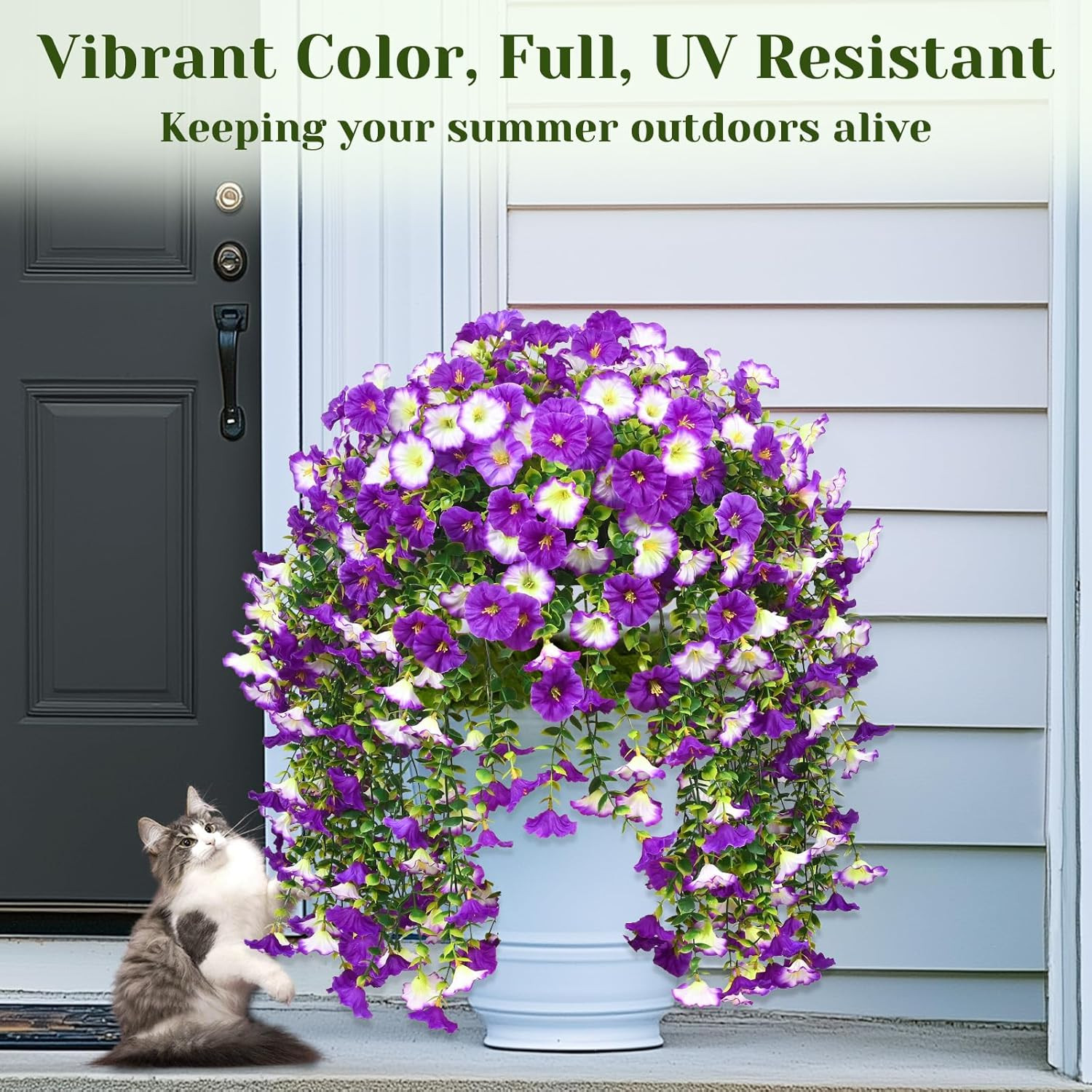 8 Packs Realistic UV Resistant Artificial Hanging Flowers – Mixed Purple