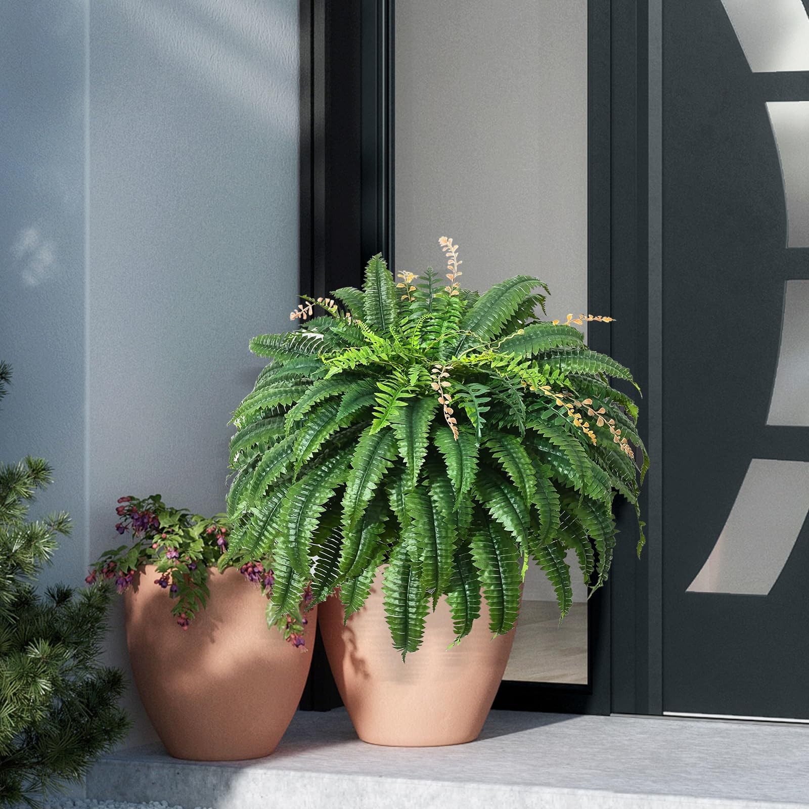 49” Artificial Ferns for Outdoors Planter, 128 Leaves per Fern, Set of 2, Lar…