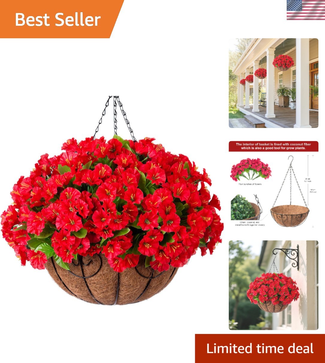 All-Season Indoor/Outdoor Red Hanging Flower Basket – Maintenance-Free Beauty