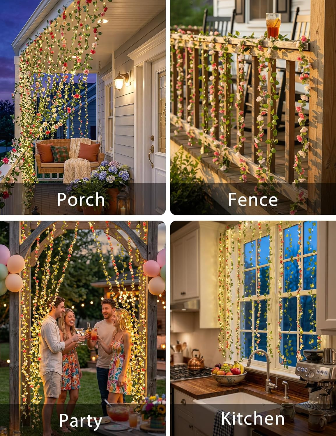 300 LED Flower Garland Fairy Lights for Bedroom, Wedding, Party Decor 6.56ft