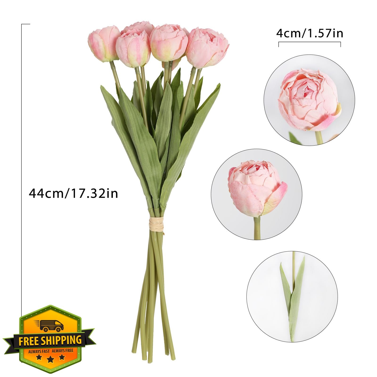 IPOPU Pink Tulips Artificial Flowers 2 Bouquets Real Looking