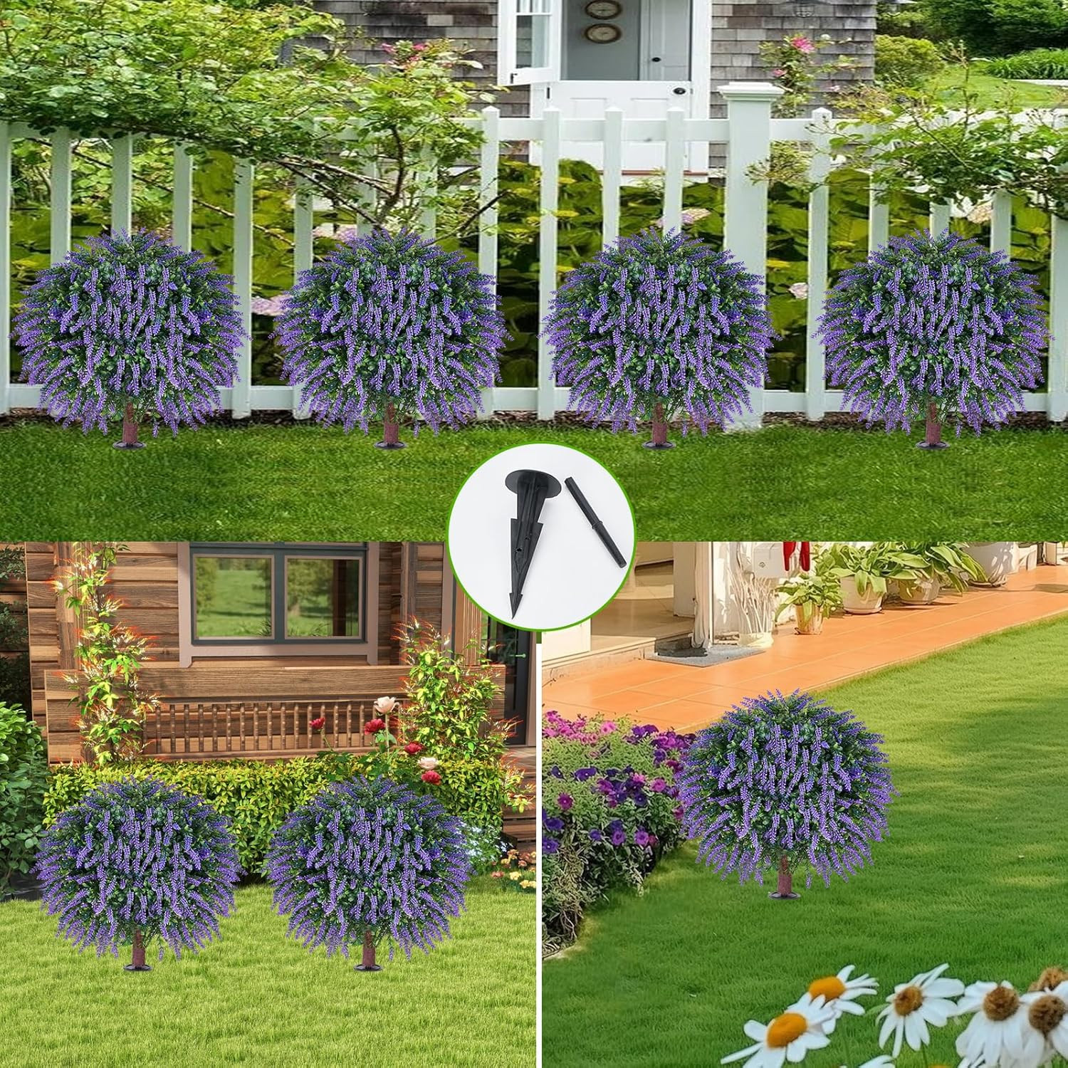 24″ Artificial Lavender Topiary Ball Tree Set of 2, UV & Fade Resistant Faux Shr