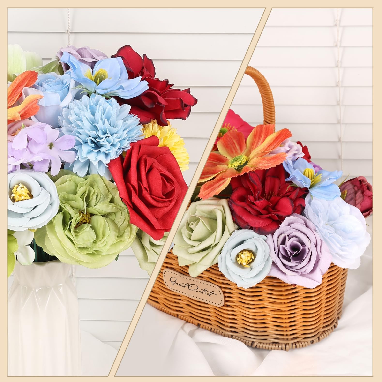 Artificial Flowers Combo Box Set Rainbow Colorful Fake Floral Arrangements Ar…