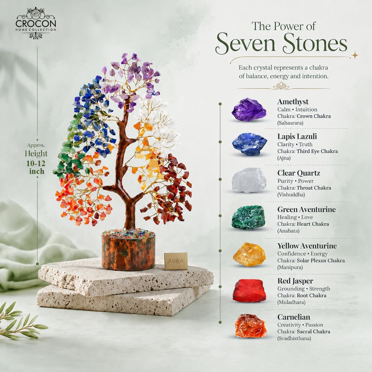 ® 7 Chakra Crystal Tree of Life, Healing Crystals Tree 10-12 Inch, Birthday G…