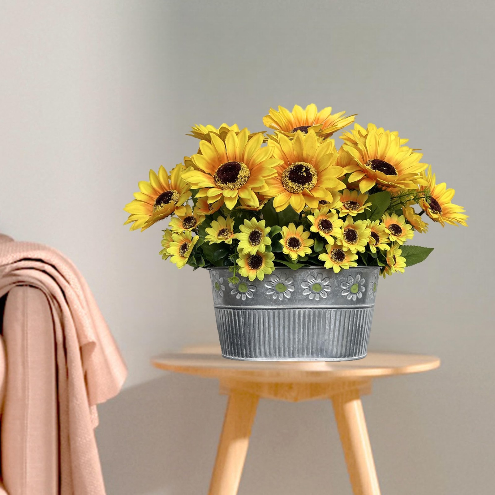 Artificial Sunflower Arrangement in Metal Basket – Realistic Faux Sunflower P…