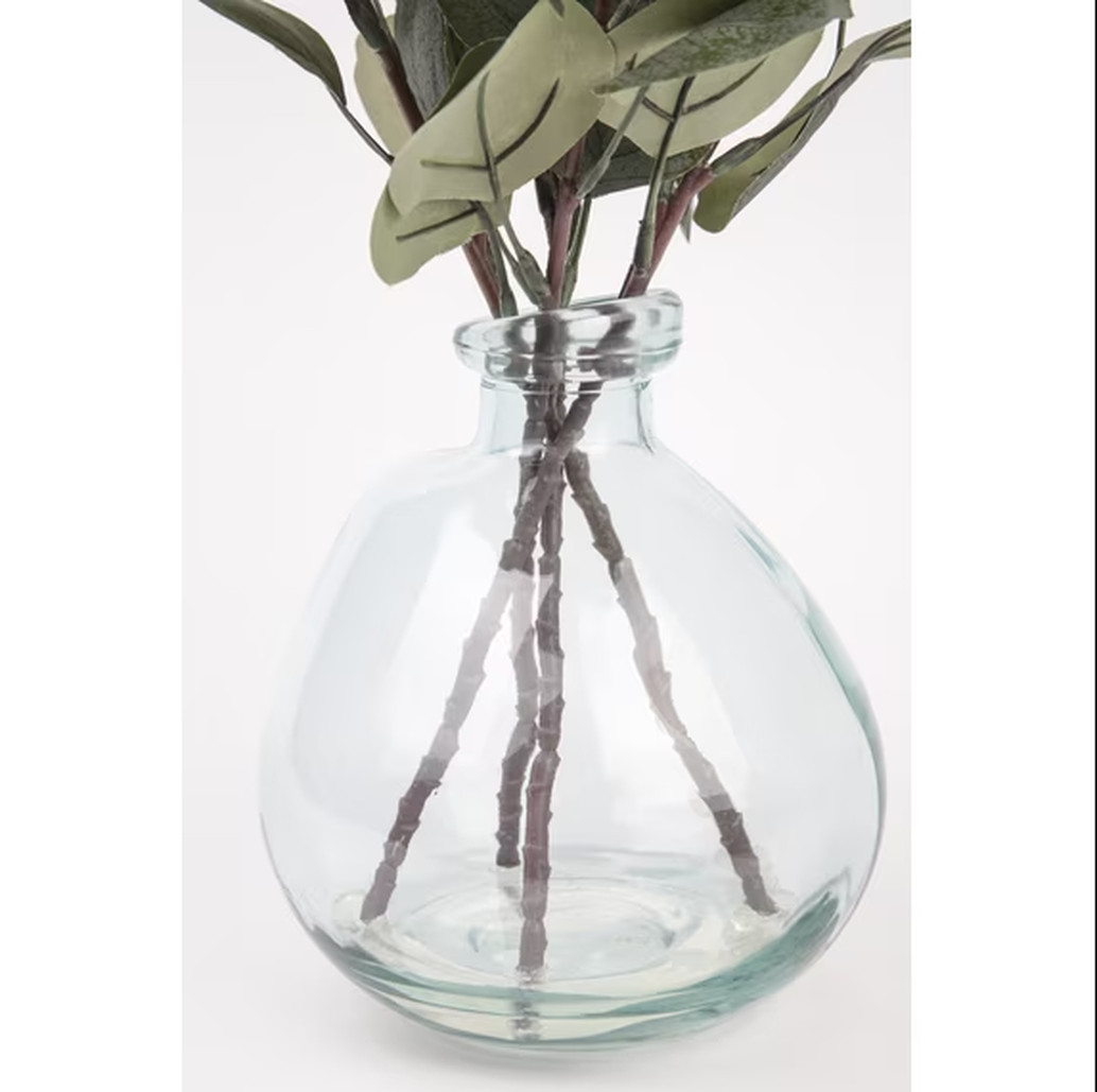 Better Homes & Gardens 12 Inch Artificial Green Eucalyptus in Blown Glass Vase