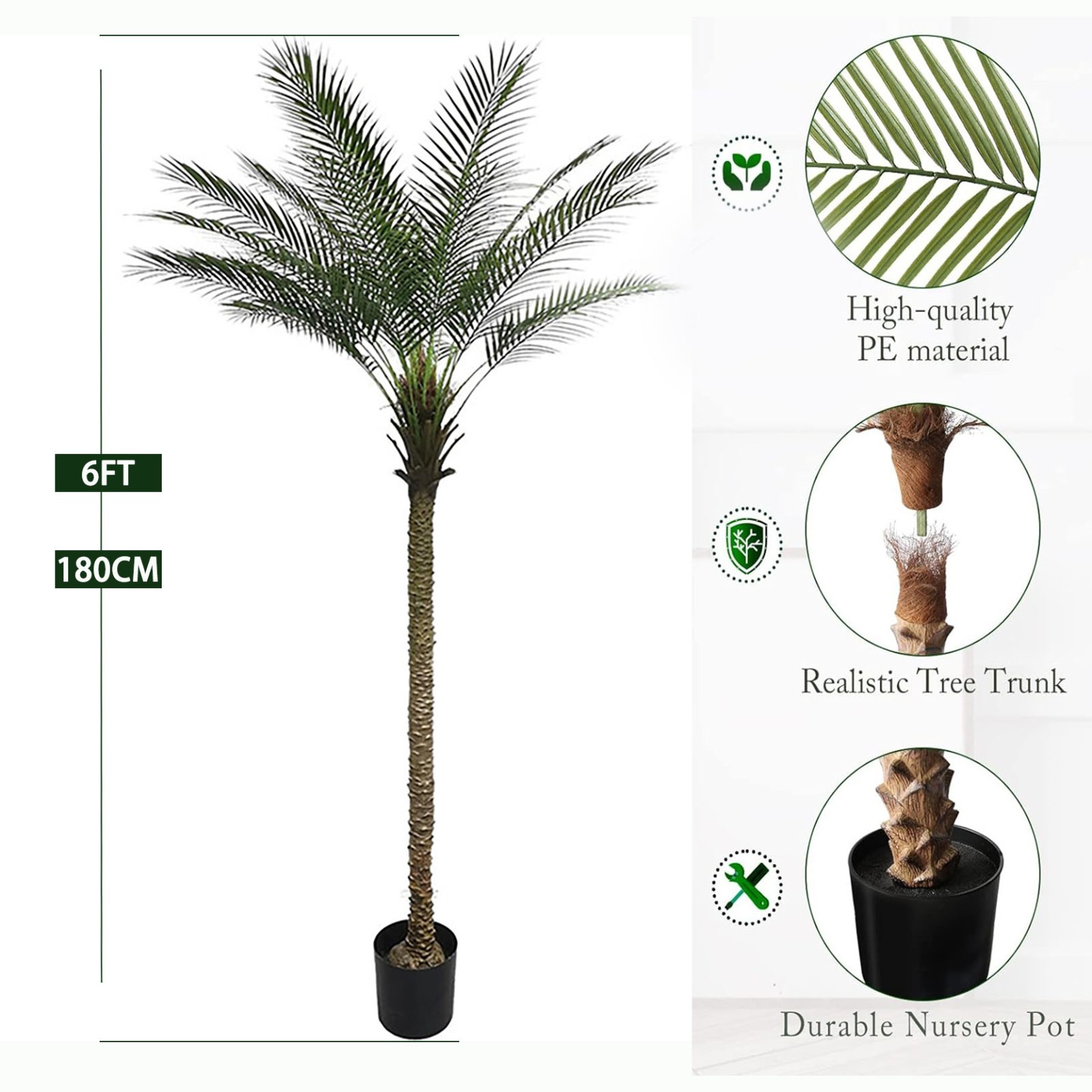 2 Pack 6ft Artificial Coconut Palm Tree, Fake Tropical Palm Plant for Indoor Out