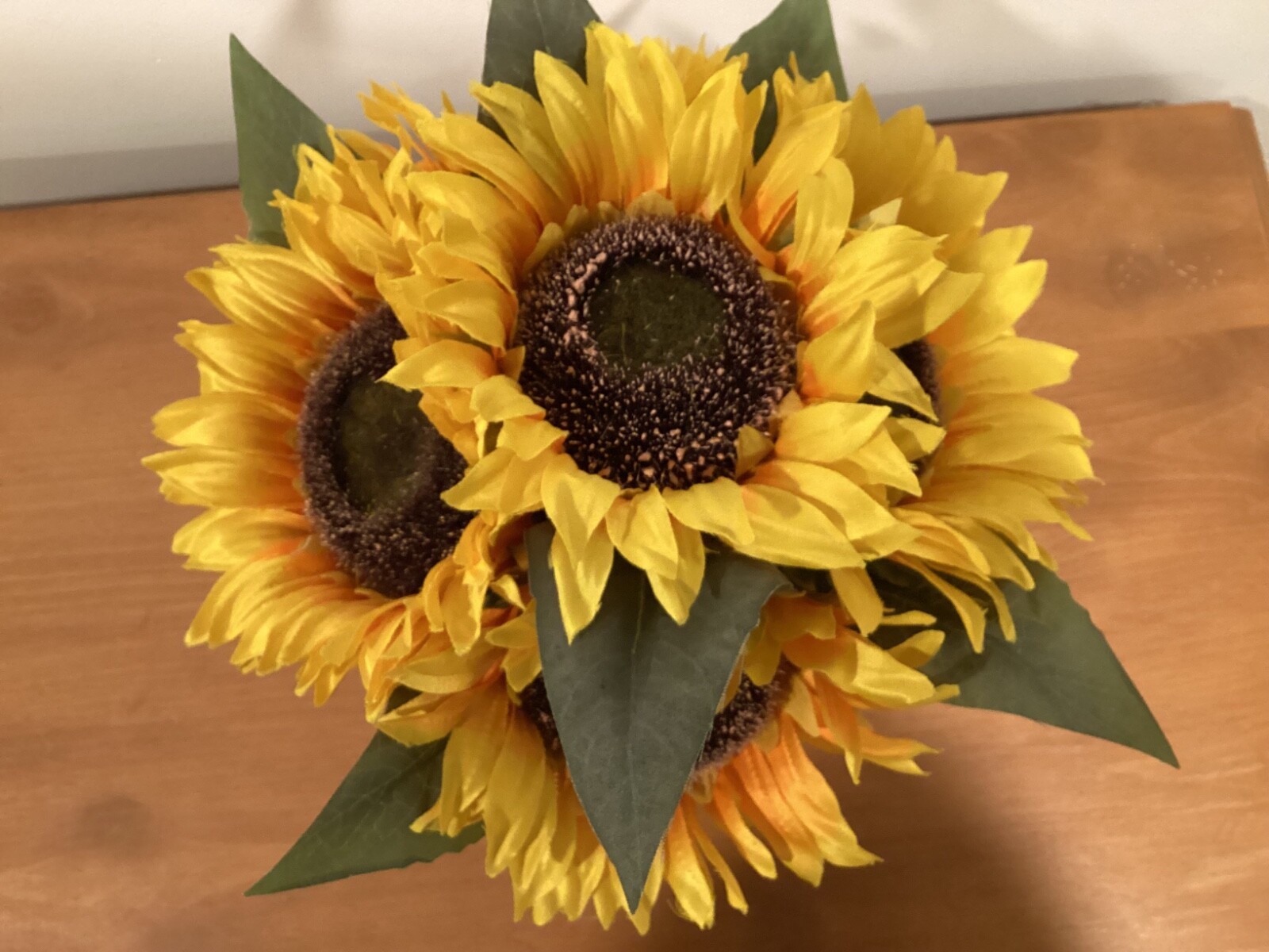 Sunflower Artificial Floral Arrangement In Ceramic Pot. Approx 11” tall.